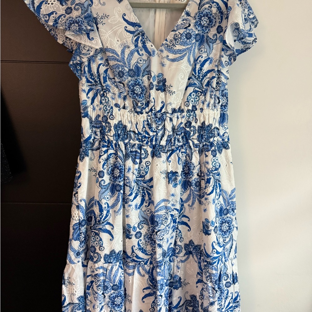 Eliza J Blue & White Floral Midi Dress